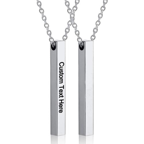 Four Sides Engraving Personalized Square Bar Long Bar Custom Name Necklace Stainless Steel Pendant for Women/Men Birthday Gift