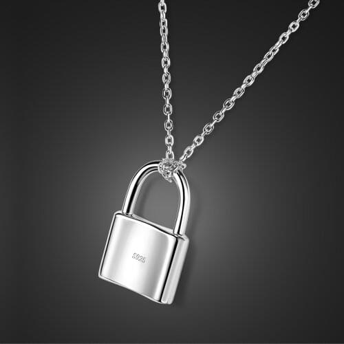 New Design Simple Lock Pendant Necklace 100% 925 Sterling Silver Woman & Girl Choker Charm Jewelry Gift Custom lettering