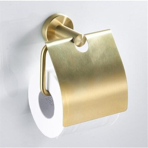 042 Brushed Gold Stainless Steel Toilet Paper Holder Paper Hook Towel Rack Roll Paper Holder With Cover Hardware Accessories