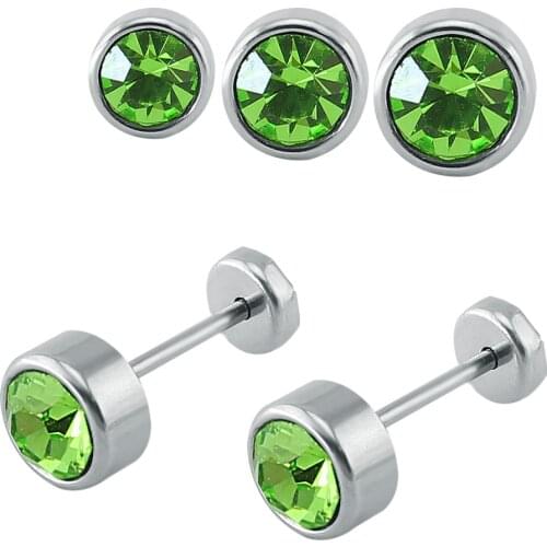 Surgical Steel Kids Stud Earrings with Green Cubic Zircona Cute Earrings Piercing for Small Children Baby Kids Cartilage Jewelry