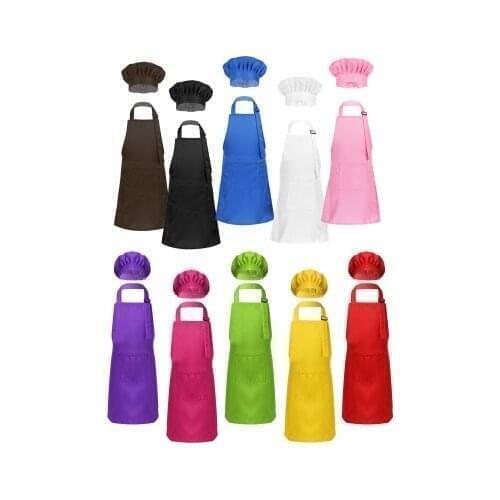 Children Chef Apron Front Pocket Bib Boys Girls Apron Kitchen Craft Kids Apron Painting Cooking Baking Baby Apron and Chef Hat