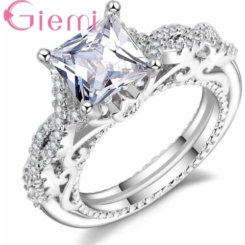 Elegant Trendy White Crystal Ring Women Anniversary Engagement Wedding Party Jewelry 925 Sterling Silver Cubic Zirconia