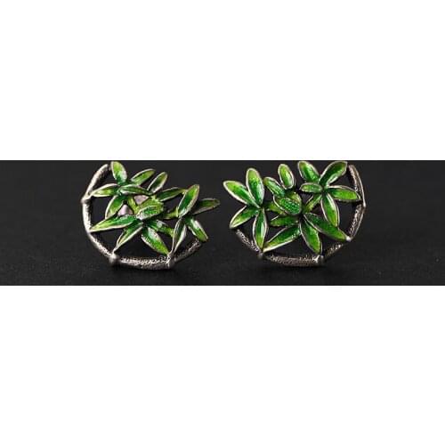 FNJ Stud Earrings 925 Silver New Fine 100% Pure S925 Sterling Silver Earring for Women Jewelry enameling Bamboo
