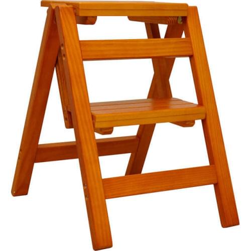China Household Multi-functional Solid Wooden Platform Ladder Fordable Small Portable Folding Step Stool Storage