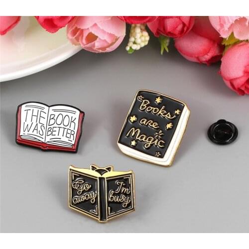 Book pins collection Reader brooches the book was better,Book are Magic,i'm busy Badges Enamel Jewelry Gift for Book Lover