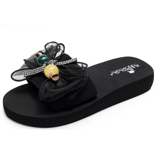 Summer Womens Shoes Flat-Soled Slippers Outer Wear Fashionable Bows Cross-Belts With Slope Heels Summer Thick-Soled Sandals