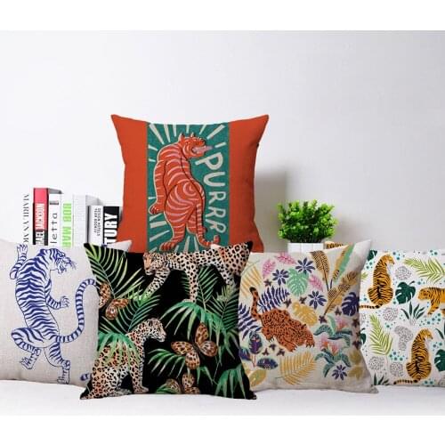 Cute Tiger Cushion Cover Home Decor Leopard Animal Pillow Cases Sofa Bed Pillowcase Linen Polyester Kissenbezug