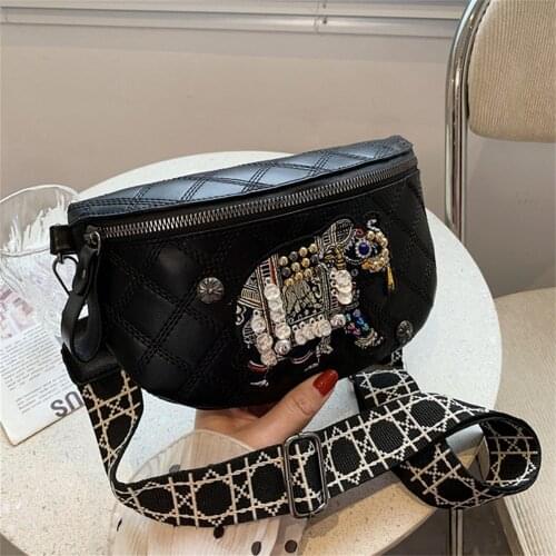 Fashion PU Ladies Waist Bag With Cute Baby Elephant Embroidered Pattern Shoulder Messenger Bag Chest Bag Female