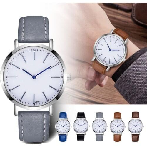 Men Analog Quartz Business Watch Round Dial with Leather Strap XIN-Shipping