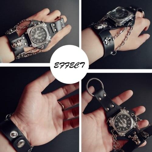 Men Punk Skull Black Leather Bracelet Wrist Watches with 50mm Wide Band Big Dial Watch Hours for Men Relogio Masculino Gifts
