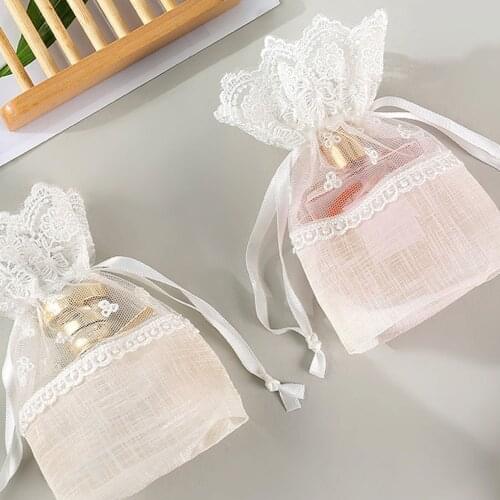 Brand New Slub Yarn Gift Bag For Wedding Favor Mesh Drawstring Bag Jewelry Candy Storage Pouch Gift Packing Pouch Storage Bag