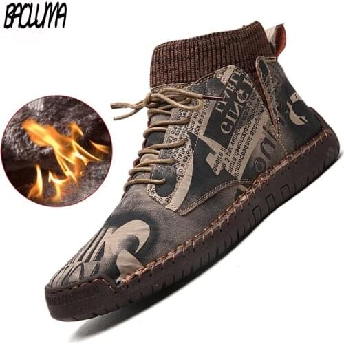 New Winter Mens Boots Thick Plush Warm Mens Snow Boots Suede Mens Ankle Boots Handmade Mens Boots Winter Outdoor Mens Shoes