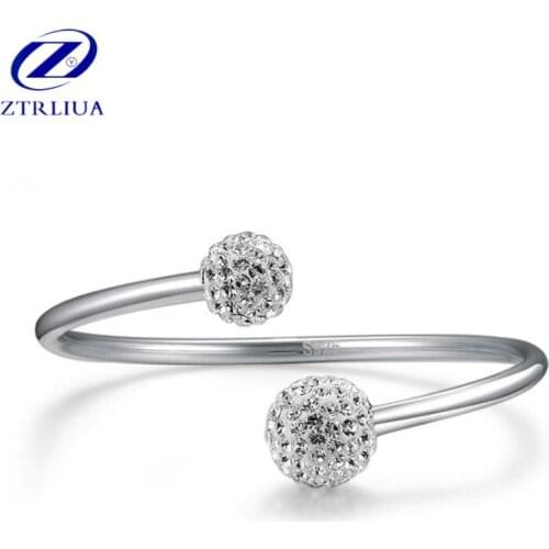New Temperament Exquisite Bangles 925 Sterling Silver Jewelry Full Crystal Ball Female Simple Hypoallergenic Bracelet SB98