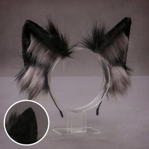 Faux Fur Wolf Ears Headband Realistic Furry Animal Hair Hoop Cosplay Costume X7YA