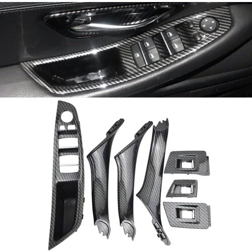 LHD Interior Door Carbon Fiber Pull Handle Window Switch Panel Set for BMW 5 Series F10 F11 F18 520i 523i 525i 528i 535i