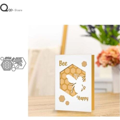 Bee Honeycomb Background Box Cutting Dies New Dies Scrapbooking Mold Cut Handmade Tools DIY Craft Decoration Metal Dies 2021