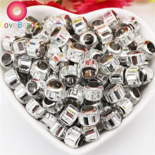 10Pcs Silver Plated Brass Cores Spacer Beads 5mm Large Hole Tube Loose Beads for Jewelry Necklace Fit Pandora Bracelet Making