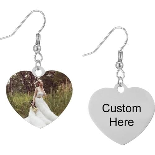 Custom Name Photo Earrings Personalized Drop Earrings Women Big Round Circle Stainless Steel Nameplate Earrings Wedding Jewelry