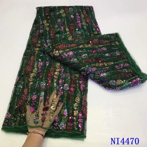 Mesh Sequin Net lace Fabric Emerald Green Color 2021 High Quality African Mesh Wedding Good Price for Dress XZNI4470