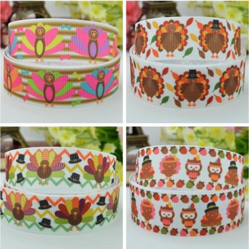 SUPWRF 16 22mm 1" 1.5" 50 75mm Thanksgiving Turkey Printed grosgrain ribbon hair bow DIY hair accessories decoration 50Y B0929