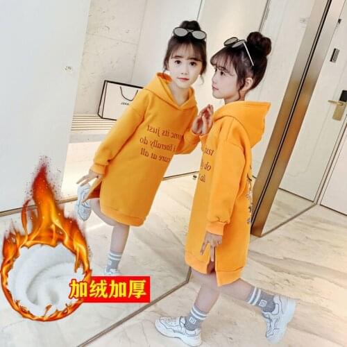 Girls' Hoodies Sweatshirts Kids Underwear 2021 Casual Plus Velvet Thicken Warm Winter Autumn Cotton Tops Fleece Childrens Cloth