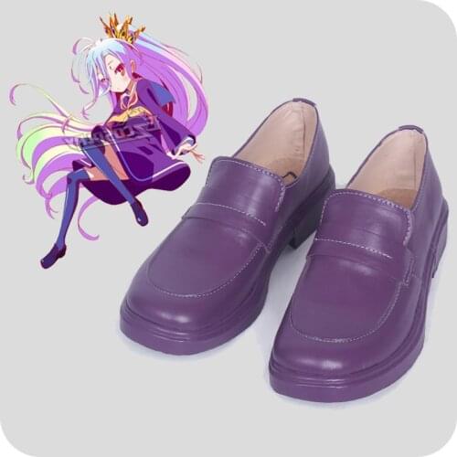 Girls Lolita Cosplay Uniform Shoes No Game No Life Purple Color Students School Shoes Role Play Halloween
