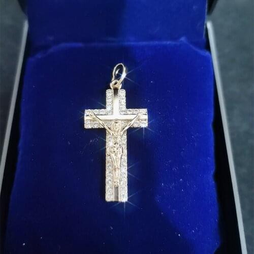 Vintage Zirconia Gilded Jesus Cross Neck Pendant Unisex 3D Copper Necklace For Priest Christian Jewelry Naszyjnik Collier