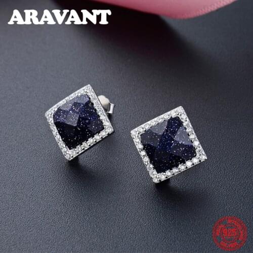 925 Silver Black Square Geometric Zircon Stud Earring For Women Luxury Wedding Statement Earrings Jewelry