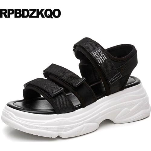 Strappy sneakers black holiday 2019 open toe women strap flatform white platform wedge sandals summer shoes slingback harajuku