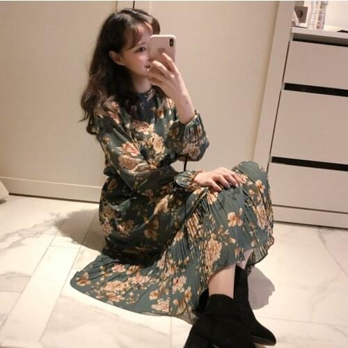 Floral dress straps 2018 New Autumn Spring A Line Office Lady Dress Women o neck dress Casual Dresses Vestido