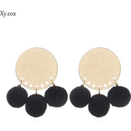 1 pair of round iron plate Earrings New geometric hair ball earrings