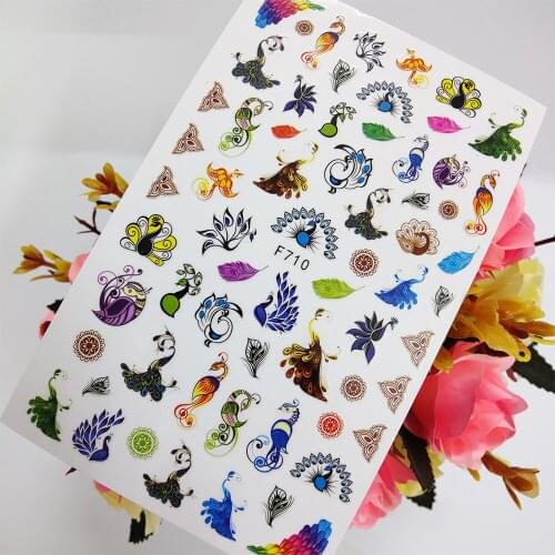 3D Nail Sticker Art Sliders Beautiful Peacock Feather Birds Stickers for Nails Foil Design Manicure Sticker Accessories