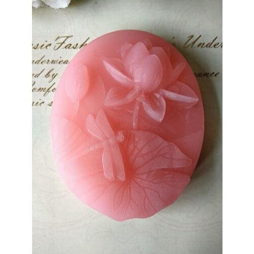 4 cavity Lotus dragonfly oval shape Handmade soap mold cake decoration mold silicone mold