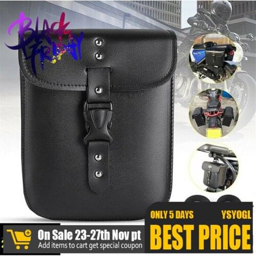 Motorcycle Saddle Bag Leather Waterproof Motorbike Bag Storage Tool Box Pouch Side Case Black