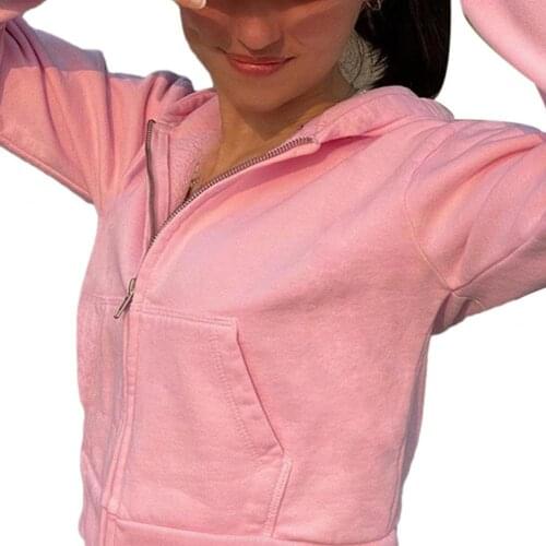 Fashion Women Coat Long Sleeve Solid Color Jacket Autumn Women Crop Top Zipper Pockets Hoodie for Autumn Womens Clothing 2021