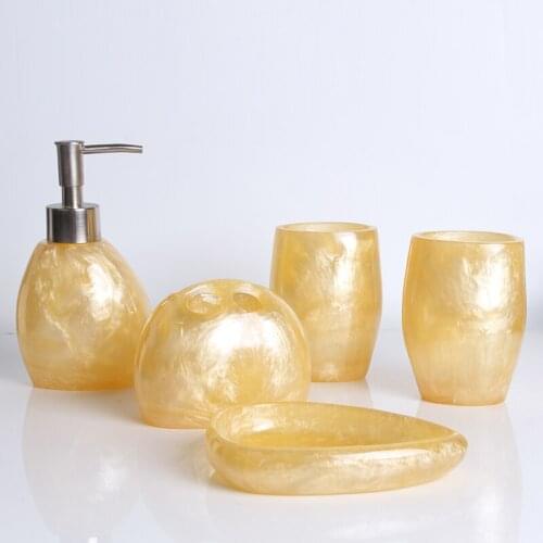 Bathroom Supplies Soap Dish Toothbrush Holder Mouthwash Cup Lotion Bottle Pearl Yellow Tray Resin Bathroom Accessory Kit