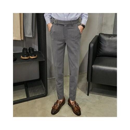 Fall 2020 light-colored casual nine-point pants male Korean version of the slim hair stylist handsome small trousers are thin