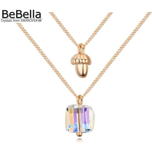 BeBella Geometric shape crystal double chain pendant necklace made with Swarovski Elements,2 colors