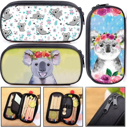 Kawaii Cartoon Koala Print Cosmetic Case Teenager Girl Pencil Bag Women Makeup Bags Kids Pencil Box School Supplies For Gift