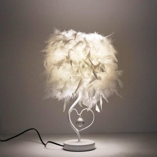 Konesky Bedside Reading Room Sitting Room Heart Shape Feather Crystal Table Lamp for bedroom Light art deco home planetarium