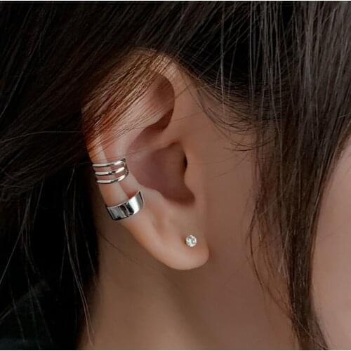 Simple 925 Sterling Silver 1PC Smooth Ear Cuffs Clip Earrings for Women No Piercing Fake Cartilage Earring S-E1353