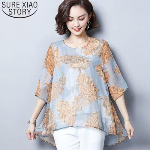 Womens Tops And Blouses 2021 Ladies Tops Three Quarter Chiffon Blouse Women Shirts Plus Size Print Chiffon Blouse Shirts 4624 50