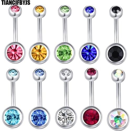 TIANCIFBYJS Belly Button Rings For Women Surgical Piercing Body Jewelry Press Fit Gem Multicolor CZ Navel Piercing Dropshipping