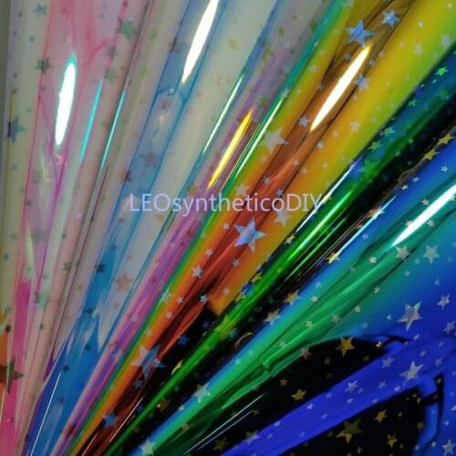 1PC 21X29CM Synthetic Letaher, Cuero Sintetico Iridescent Printed Stars TPU Leather For Making Bows LEOsyntheticoDIY R2044B