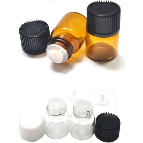 10pcs 1ml Amber Glass Vials Small Mini Essential Oil Bottle with Orifice Reducer and Cap Small Perfume Samples Clear Vial