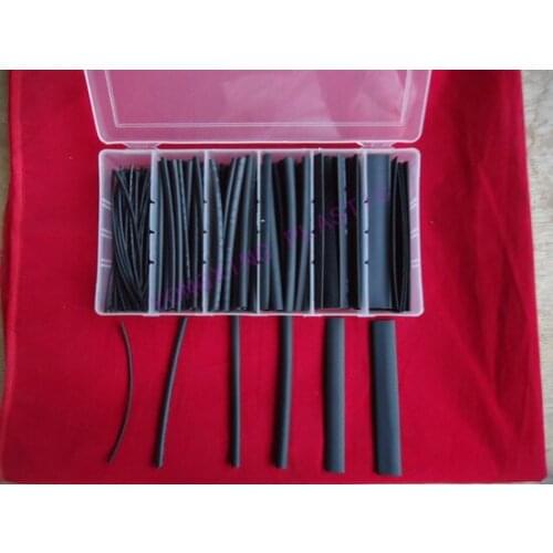 150pcs/box 1.0/2.5/3.5/5.0/7.0/10.0mm heat shrink tubing kits black color