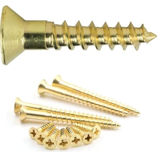 20Pcs/Set Solid Brass Wood Screws Flat Head Cross Recessed Screws Self Tapping Screws Wood Working Tools