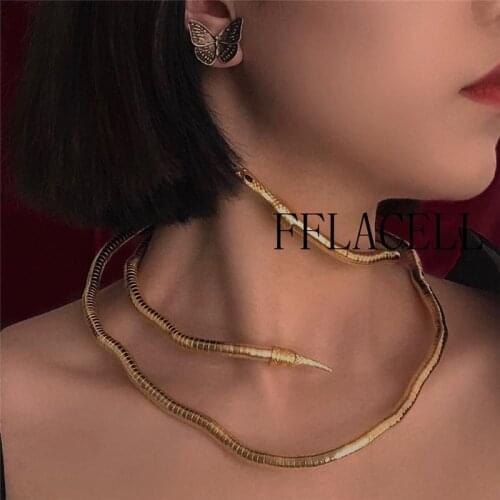 2020 New Gothic Metal Cool Gold Silver Color Winding Snake Necklace for Women and Men Jewelry