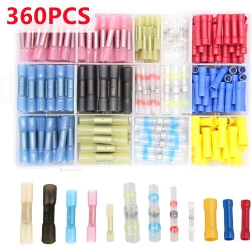 360PCS Heat Shrink Terminal Insulated Electrical Wire Cable Butt Connectors Seal Solder Sleeves Crimp Terminals Connector