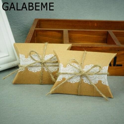 50pcs pillow Kraft Paper Box DIY Wedding Gift Favor Boxes Party Candy Box wedding gifts for guests